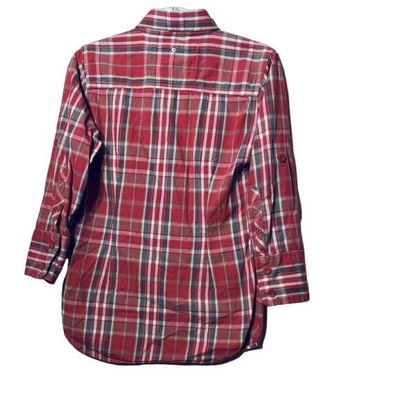 Womens Superdry Red/White PLAID SHIRT size L button up 3/4 sleeve - Picture 3 of 11